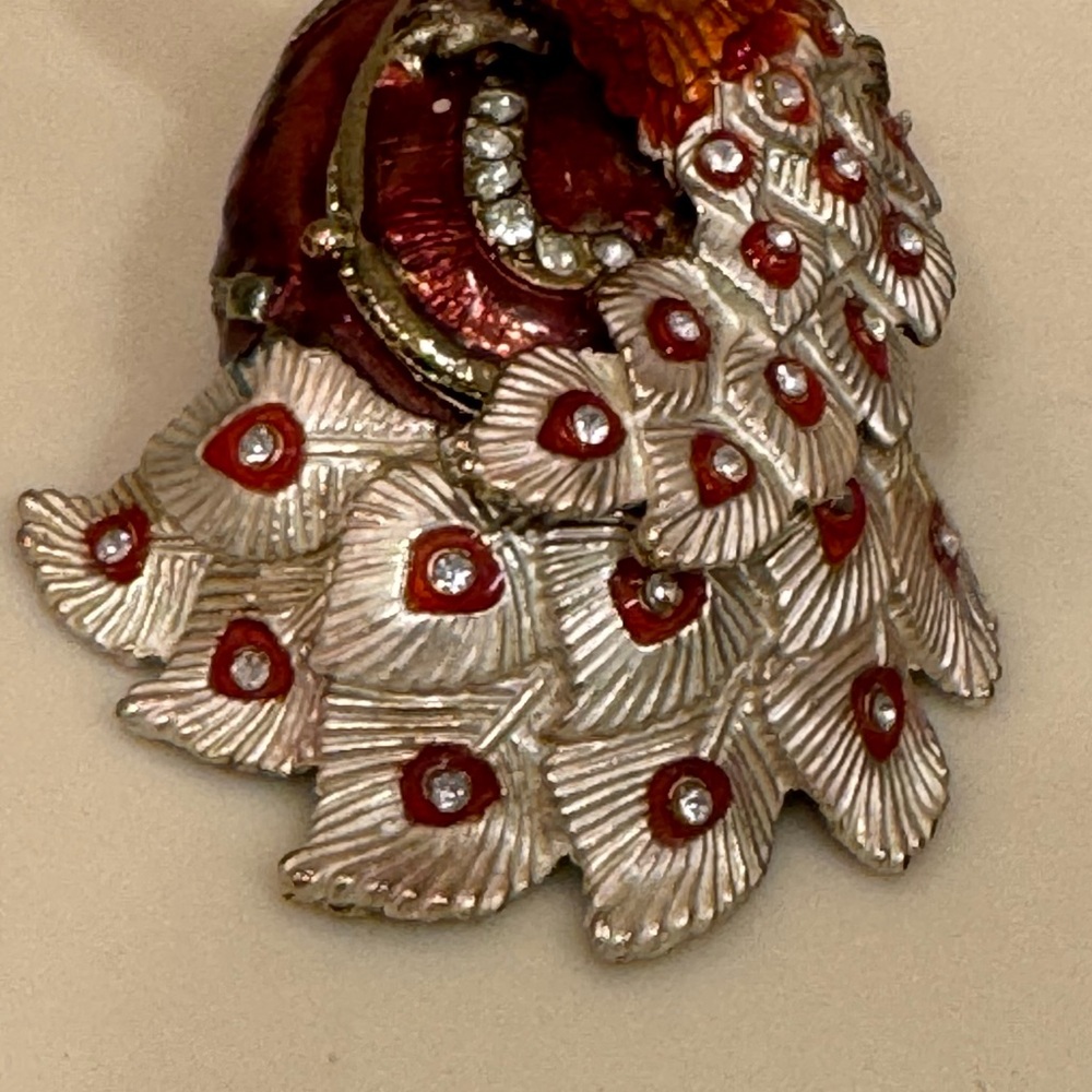 Jeweled Metal and Enamel Peacock Trinket Box With Magnetic Closure - Picture 8 of 11